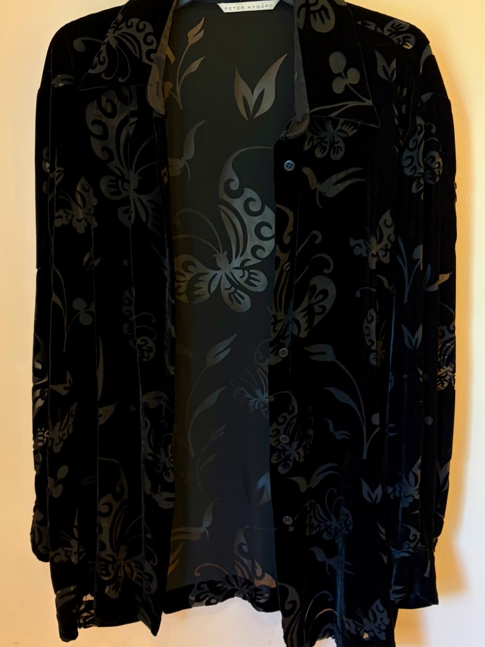 Peter Nygard Black Velvet Burnout Floral Shirt
